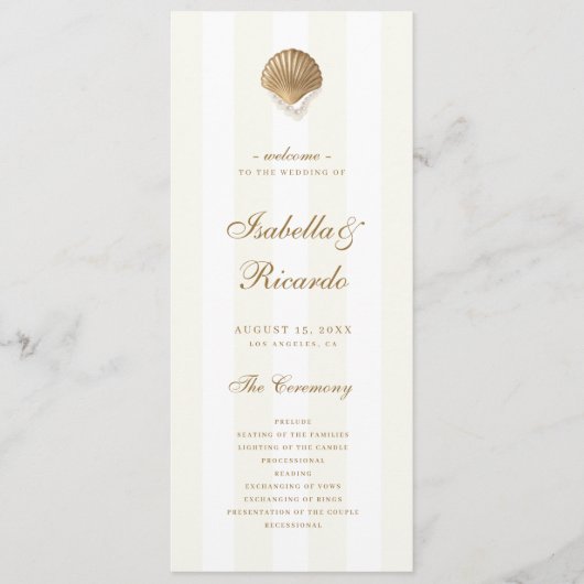 Programme Gold Seashell Stripes Coastal Destination Mariage (Devant)