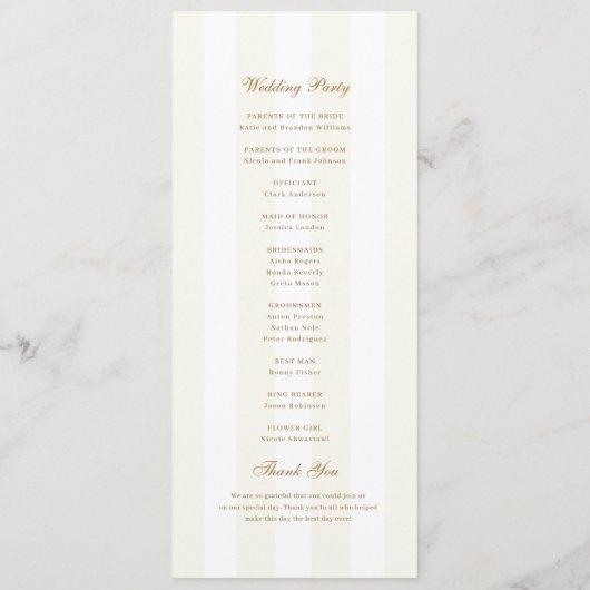 Programme Gold Seashell Stripes Coastal Destination Mariage (Dos)