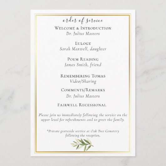 Programme Gold Trimmed Celebration of Life Flat Program (Dos)