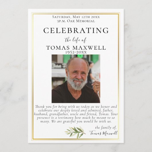 Programme Gold Trimmed Celebration of Life Flat Program (Devant)