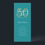 Programme Gold turquoise 50th Birthday Party avec<br><div class="desc">Design élégant "Programme de fête d'anniversaire" avec une typographie de script sophistiquée avec du texte personnalisé.</div>