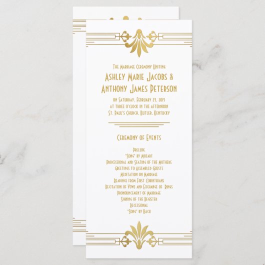 Programme Gold White Roaring 20s Art Déco Wedding Program (Devant / Derrière)