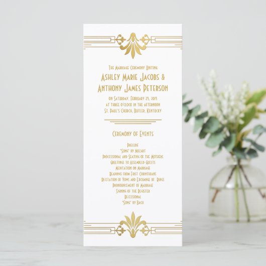 Programme Gold White Roaring 20s Art Déco Wedding Program (Debout devant)
