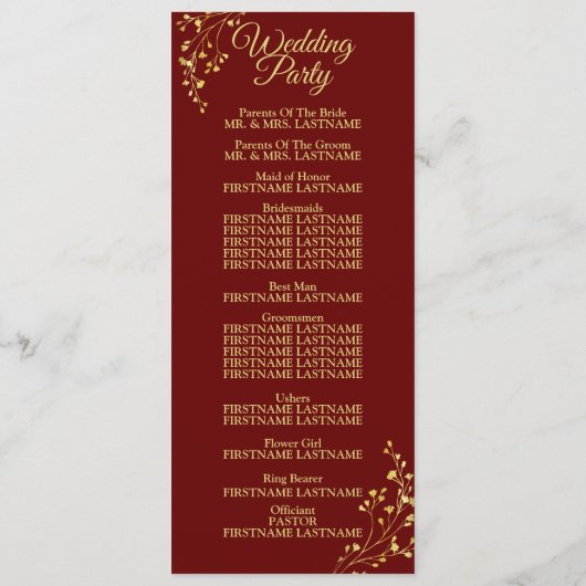 Programme Golden Floral Geometric Wreath Red Wedding (Dos)