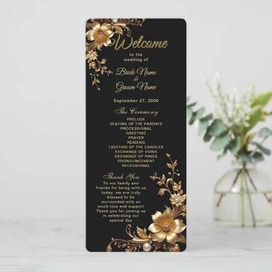 Programme Golden Floral Ornate Frame Wedding Program (Debout devant)