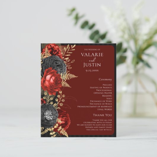 Programme gothique de mariage floral rouge et noir (Debout devant)