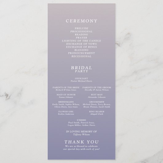 Programme Gradient Whimsical violet Mariage photo floral (Dos)