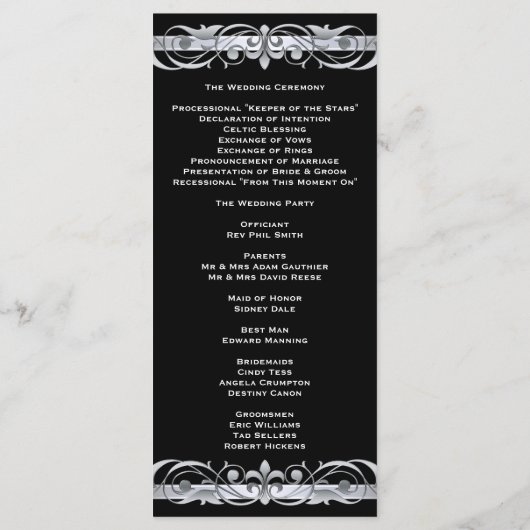 Programme Grand Duchess Silver Scroll Black Wedding Programm (Dos)
