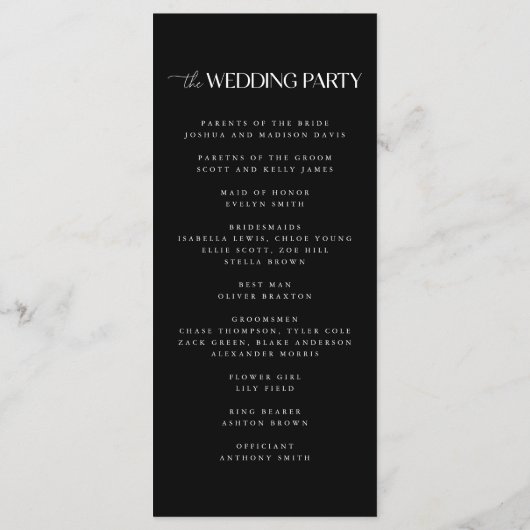 Programme Gras & moderne noir & blanc Mariage (Dos)