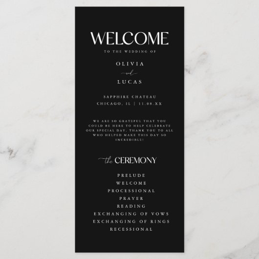Programme Gras & moderne noir & blanc Mariage (Devant)