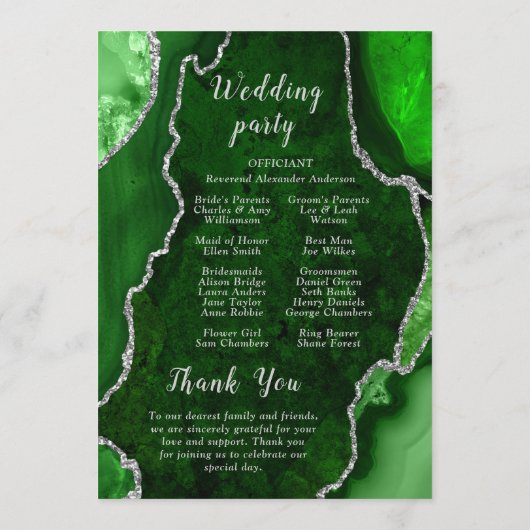 Programme Green and Silver Agate Wedding Program (Dos)