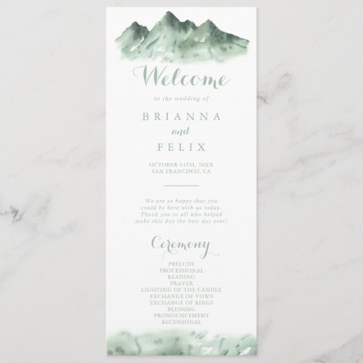 Programme Green Mountain Country Calligraphy Wedding Program (Devant)