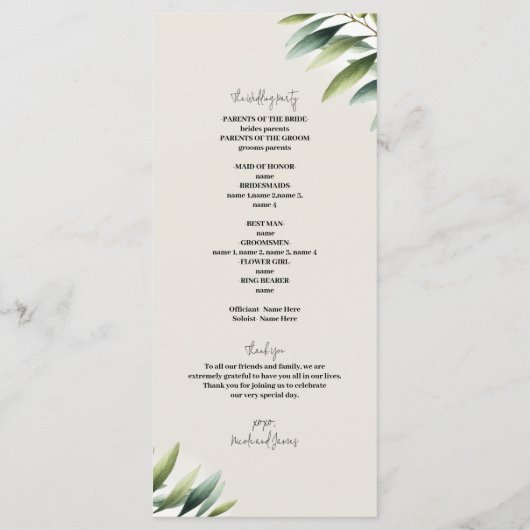 Programme Green Olive Leaf Bone White & Gold Rustic Programm (Dos)