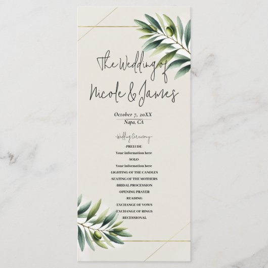Programme Green Olive Leaf Bone White & Gold Rustic Programm (Devant)