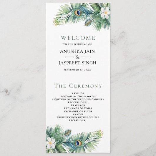 Programme Green Tropical Indian Peacock Plumes Mariage (Devant)