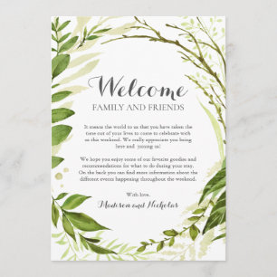 Programme Green Wreath Mariage Hotel Welcome Cards, Rustique