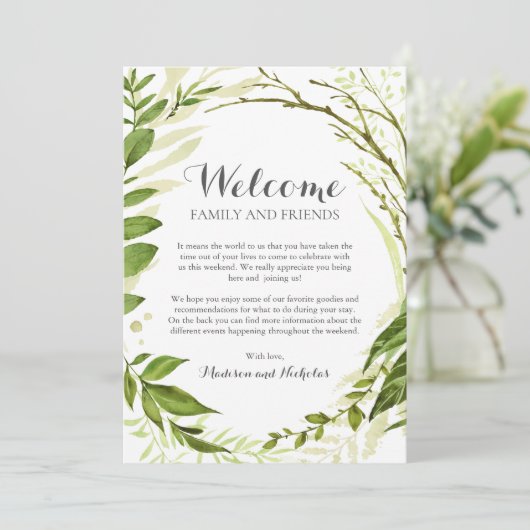 Programme Green Wreath Mariage Hotel Welcome Cards, Rustique (Debout devant)