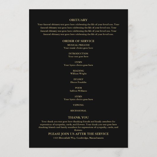 Programme Greenery Black And Gold Funeral Order Of Service  (Dos)