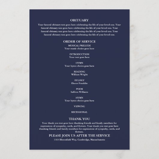 Programme Greenery Memorial Funeral Navy Order Of Service  (Dos)