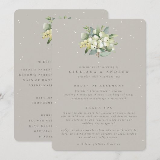 Programme Greige Snowberry+Bouquet Eucalyptus Mariage d'hive (Devant / Derrière)