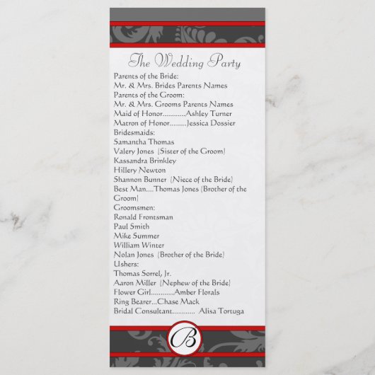 Programme Gris rouge 9x4 Mariage de swirl Damask (Dos)