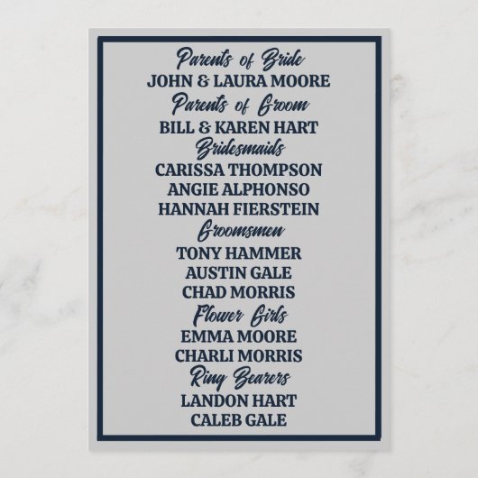 Programme Gris sur ardoise bleu Mariage édouardien (Dos)