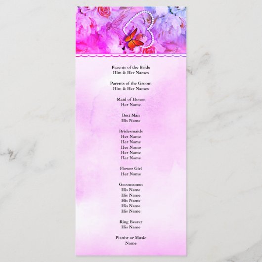 Programme Heart Pearls Pink Floral Butterfly Wedding Program (Dos)