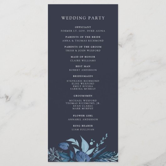 Programme Hiver Azure | Mariage botanique bleu (Dos)