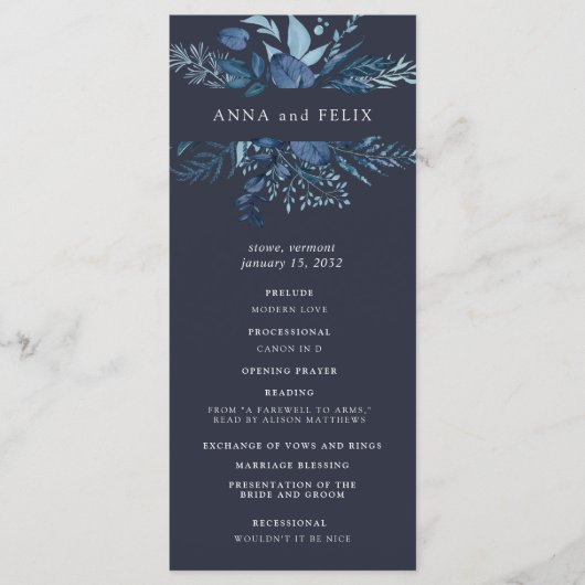 Programme Hiver Azure | Mariage botanique bleu (Devant)