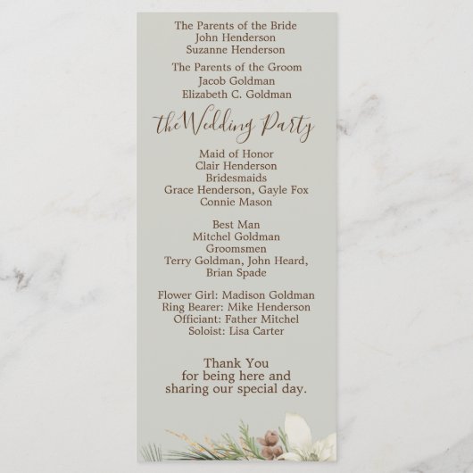 Programme Hiver Beige Elegant Mariage Script (Dos)