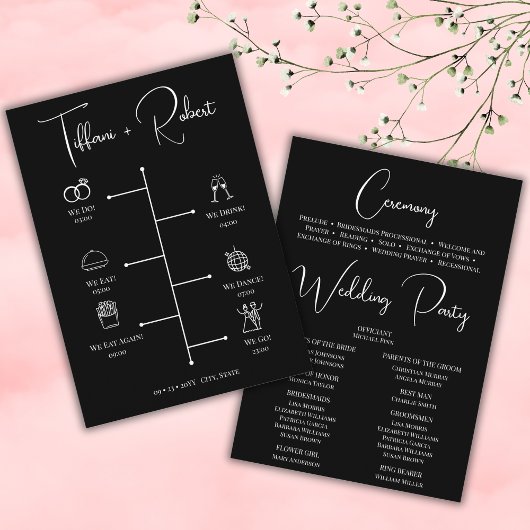 Programme Icônes de calendrier de mariage moderne en noir et