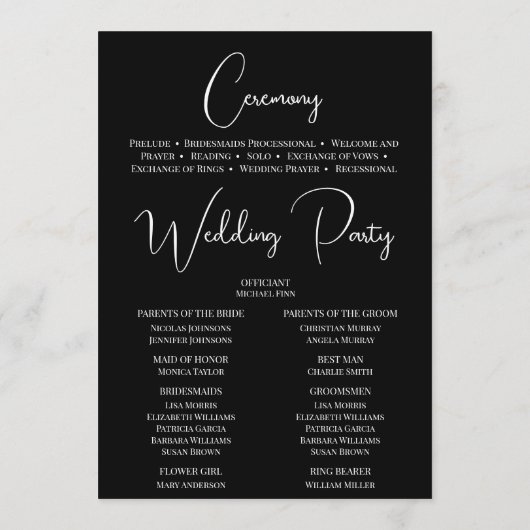 Programme Icônes du scénario Mariage noir et blanc moderne (Dos)