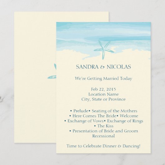 Programme II de mariage de plage d'étoiles de mer (Devant / Derrière)