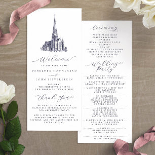 Programme Illustration de mariage d'église vintage élégante