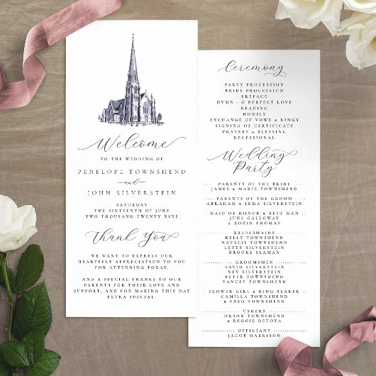 Programme Illustration de mariage d'église vintage élégante