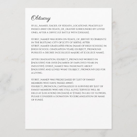 Programme In Love Memory Photo Simple nécrologie Funéraire (Dos)