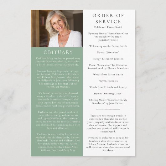 Programme In Loving Memory Greenery Photo Memorial Service (Dos)