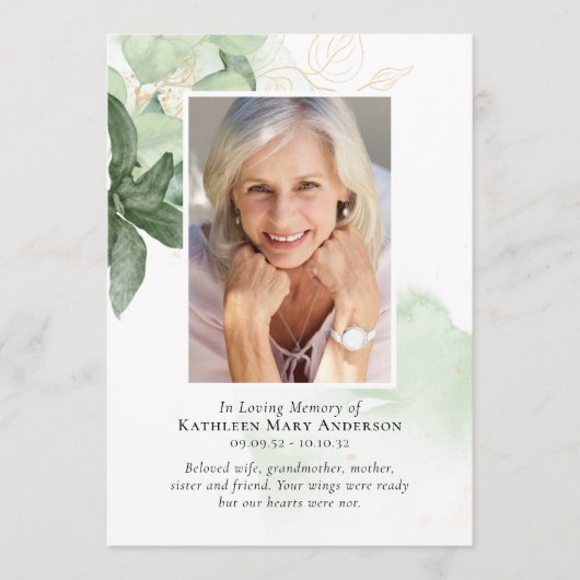 Programme In Loving Memory Greenery Photo Memorial Service (Devant)