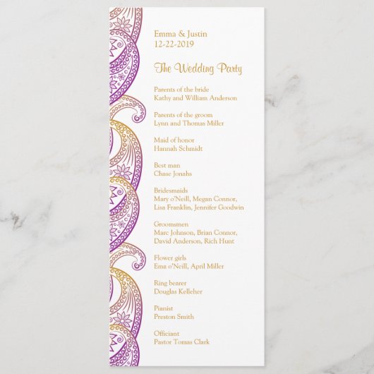 Programme Indian Paisley Purple et Gold Mariage (Devant)