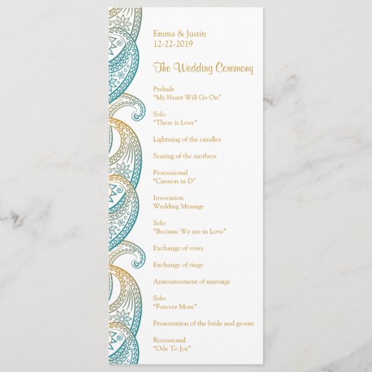 Programme Indian Paisley Turquoise et Gold Mariage (Dos)