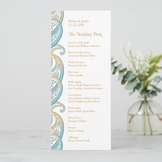 Programme Indian Paisley Turquoise et Gold Mariage (Debout devant)