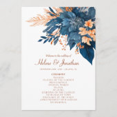 Programme Indigo Rust Moderne Floral Boho Élégant Mariage (Devant)