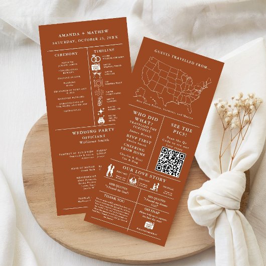 Programme infographique de mariage orange brûlé