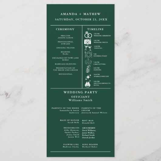 Programme Infographique de Mariage Vert Émeraude (Devant)