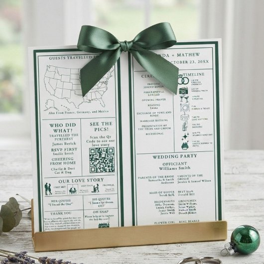 Programme Infographique de Mariage Vert Émeraude