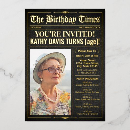 Programme Invitation de journaux d'anniversaire de (Recto)