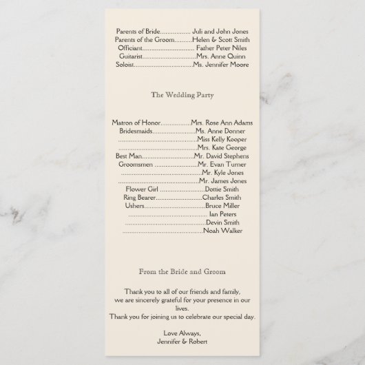 Programme Island Paradise Wedding Program (Dos)