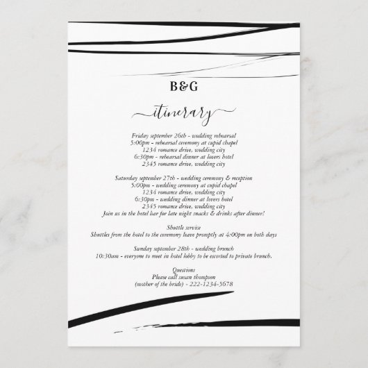 Programme Itinéraire de Mariage Abstrait noir blanc moderne (Dos)
