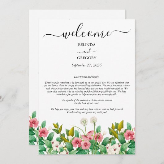 Programme Itinéraire de Mariage blanc fleur sauvage Periwink (Devant / Derrière)