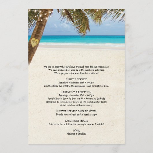 Programme Itinéraire De Mariage De Plage Double Cô (Dos)